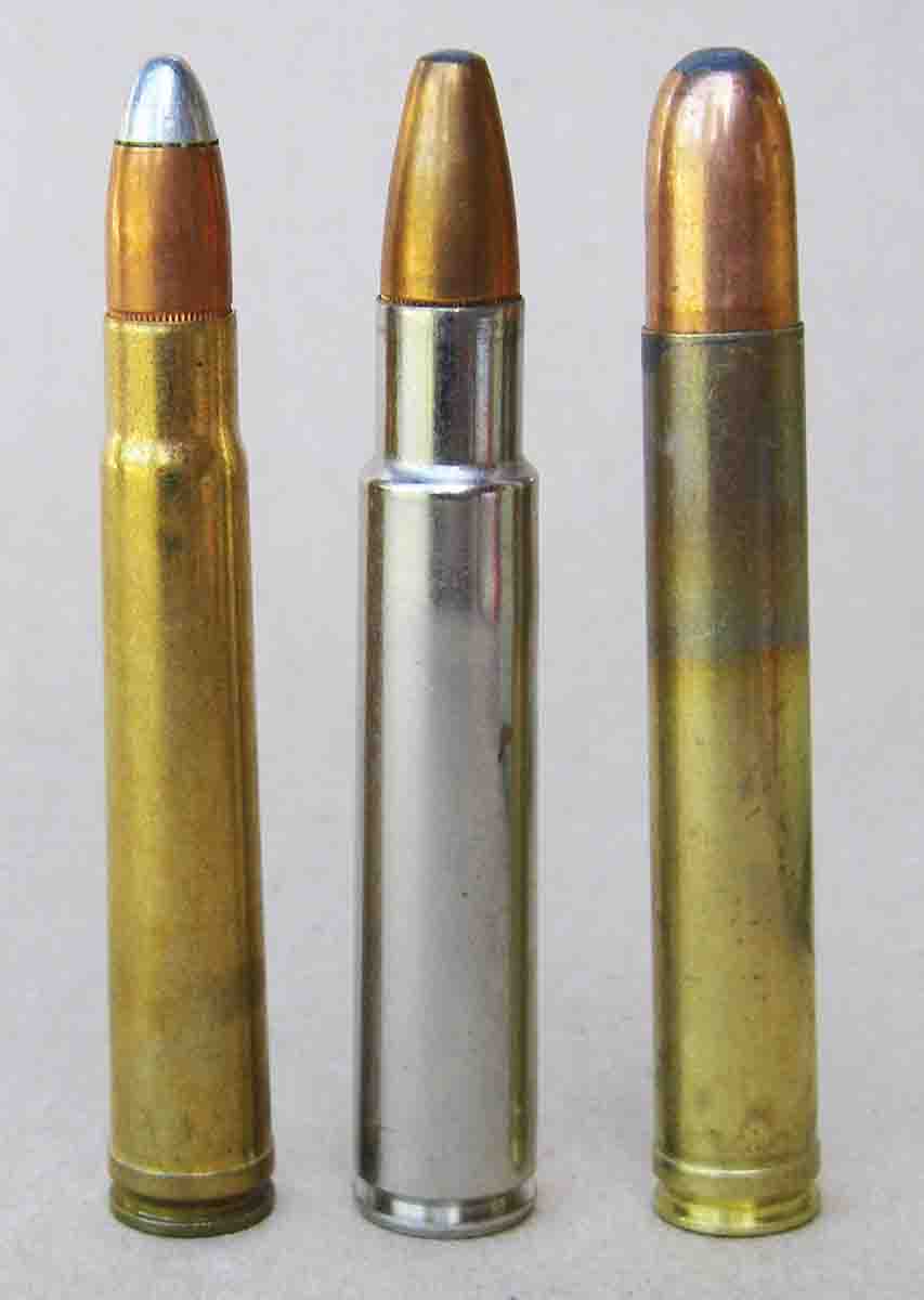The CZ 550 easily handles large cartridges such as the (from left) .375 H&H Magnum, .416 Rigby and .458 Lott.